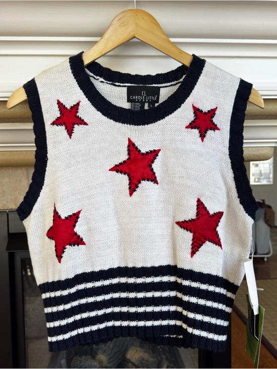 Carole Little Tops - Vintage 90s Knit Sweater Top Patriotic Summer East Coast Preppy Cotton Large